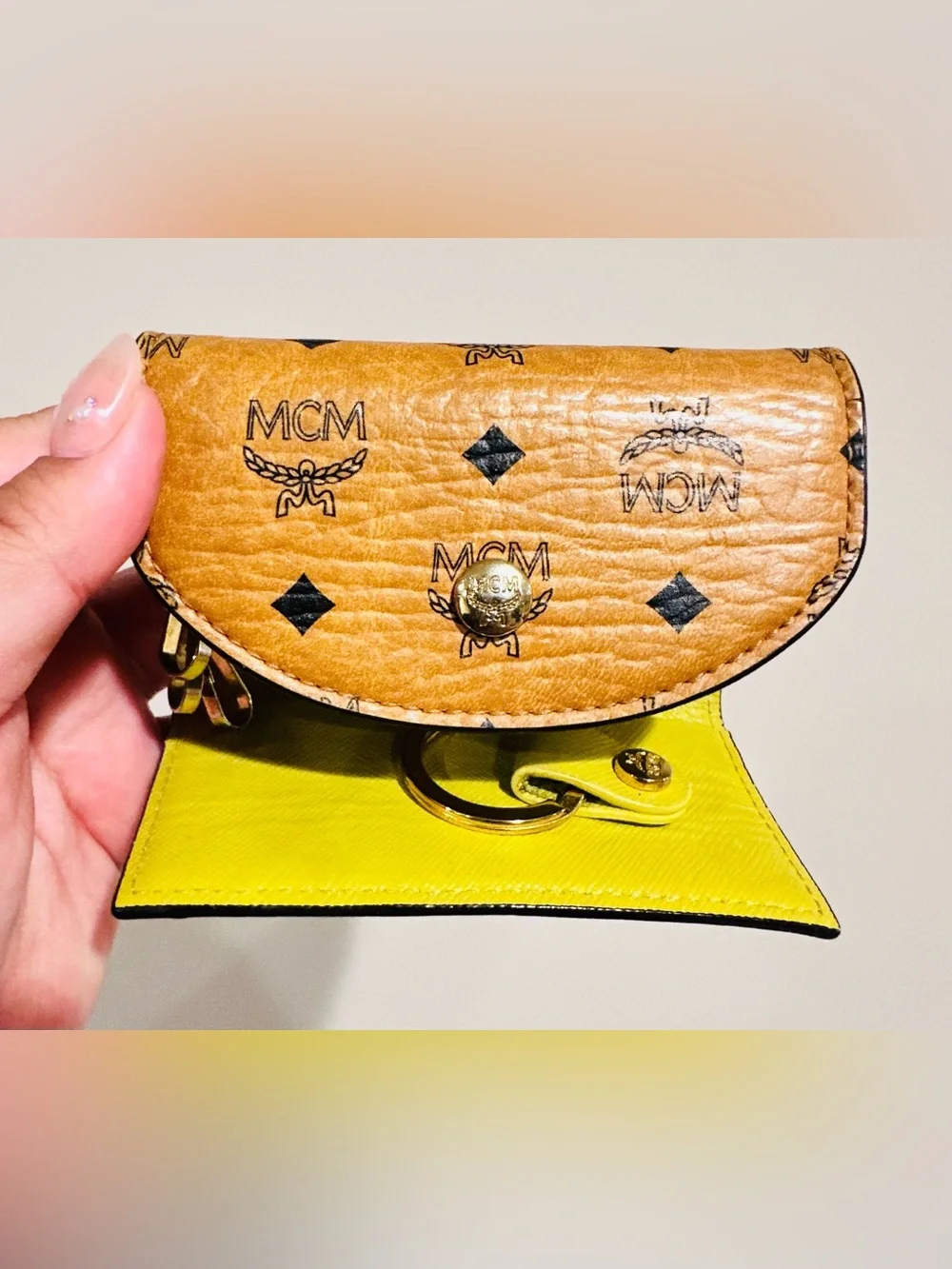 MCM Cognac Monogram Leather Key-holder